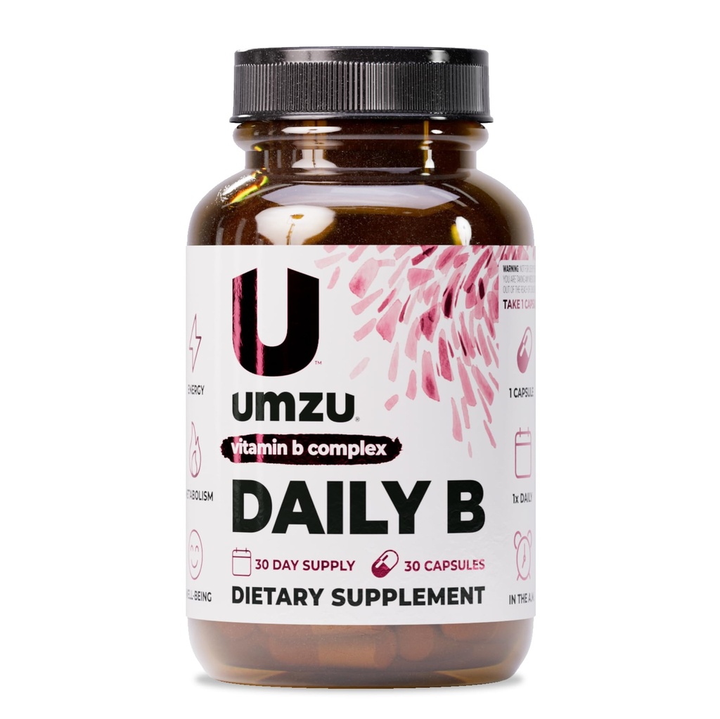 UMZU Daily B, 30 Day Supply – Complete Vitamin B Complex Supplement Blend with B1, B2, B3, B5, B6, B7, B9 & B12 Plus Folic Acid & Biotin – Supports Energy, Focus, Mood, Metabolism & Overall Wellness