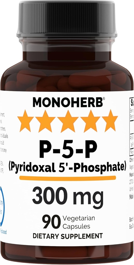 MONOHERB Pyridoxal 5-Phosphate 300 mg - 90 cápsulas vegetarianas - P5P Vitamina activada B6 - Altamente biodisponible