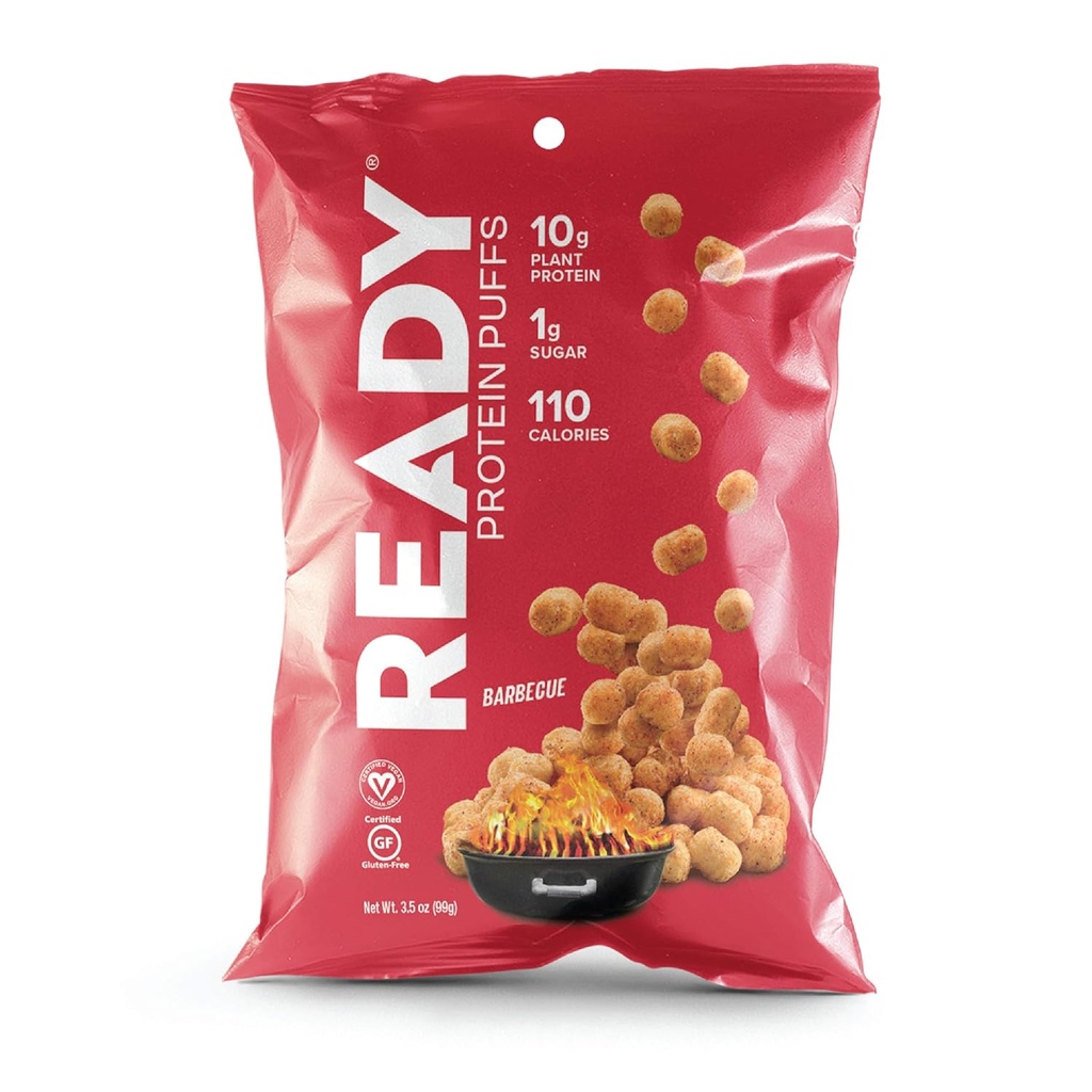 Ready® Protein Puffs – Guilt-Free, High-Protein Crunchy Snack – 10g Plant-Based Protein, 110 Calories – Vegan, Gluten-Free, No Artificial Flavors – Barbecue (Case of 6, 3.5 oz Bags)