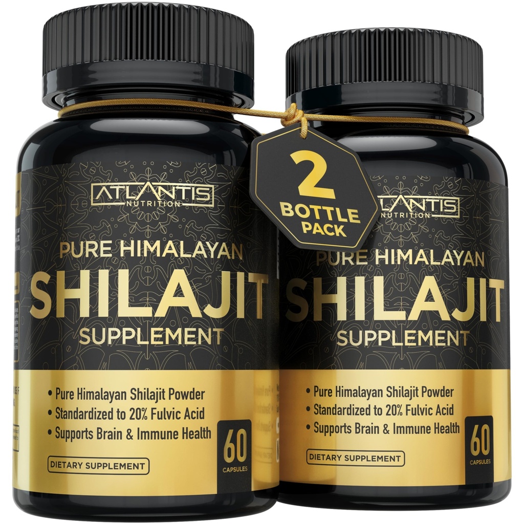 Atlantis Nutrición Himalayan Shilajit Capsules Formulado con 20% Ácido Fulvico Silencio 1000MG Por Serving — 10:1 Extracto Silencioso USA Hecho Silencio Himalayan Shilajit Suplemento para Hombres &amp; Mujeres