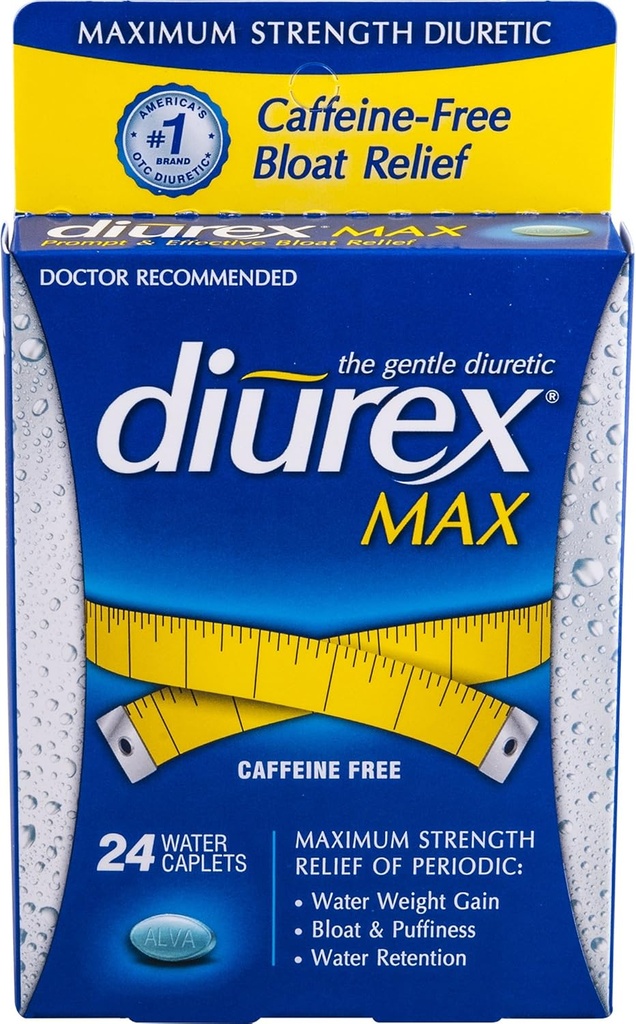 Diurex Max Water Caplets Caffeine Gratis - 24 Caplets, Pack de 2