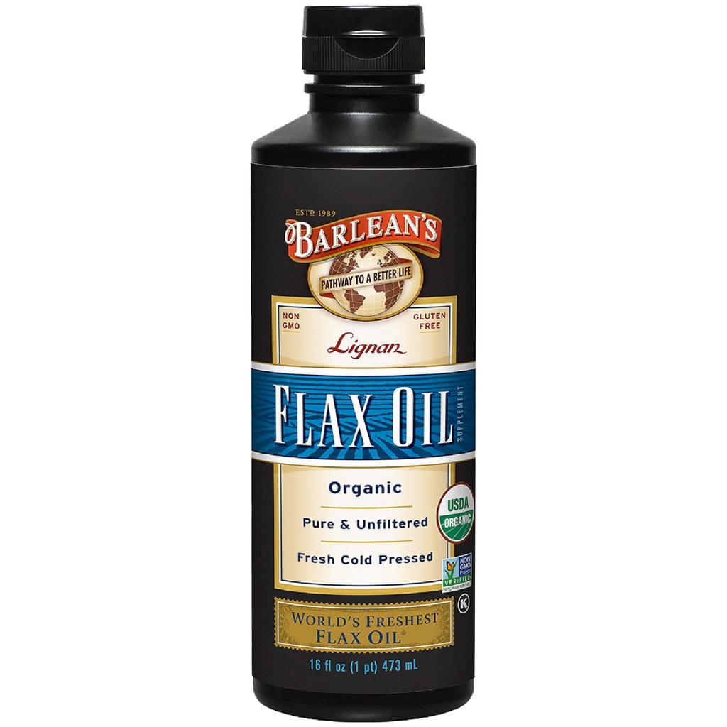 Barlean's Organic Lignan Omega 3 Flaxseed Oil Liquid Supplement for Men and Women, Cold Press Flax Seeds, 7230mg ALA Fatty Acid, Vegan and Gluten Free, 16 oz