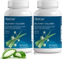 AloeCure Natural Melatonina + Colágeno con Aloe Vera Orgánica - Suplemento de Ayuda Natural para las Noches Restablecidas - Complejo Collagen para la Fuerza Conjunta, Elasticidad de la piel, Pelo &amp; Crecimiento de uñas, 30 cápsulas
