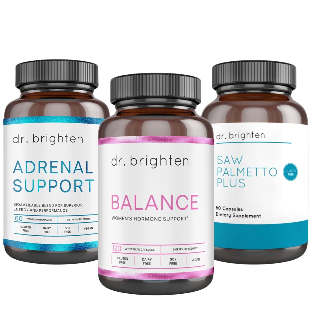 Dr. Brighten PCOS Basic Kit - Equilibrio de hormonas femeninas, soporte arenal y Saw Palmetto Plus