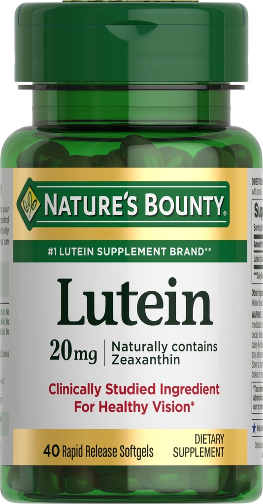 Bombillas de Lutein Bounty de la Naturaleza, Suplementos de Salud Ocular y Vitaminas, Apoyo Visión Salud, 20 mg, 40 Softgels