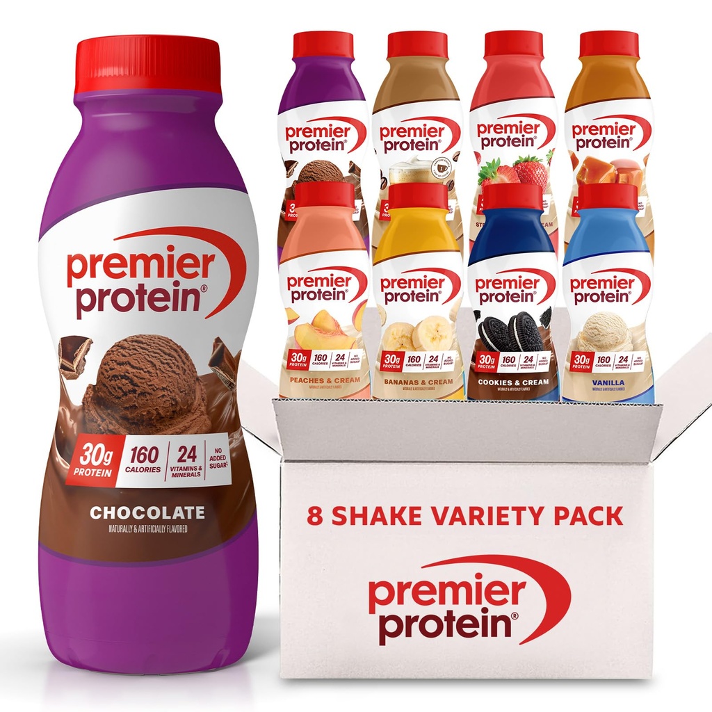Premier Protein Shakes, 8 Flavor Variety Pack, 30g Protein, 1g Azúcar, 24 Vitaminas &amp; Minerales, Nutrientes para soportar Immune Health 11.5 Fl Oz (8 Pack)
