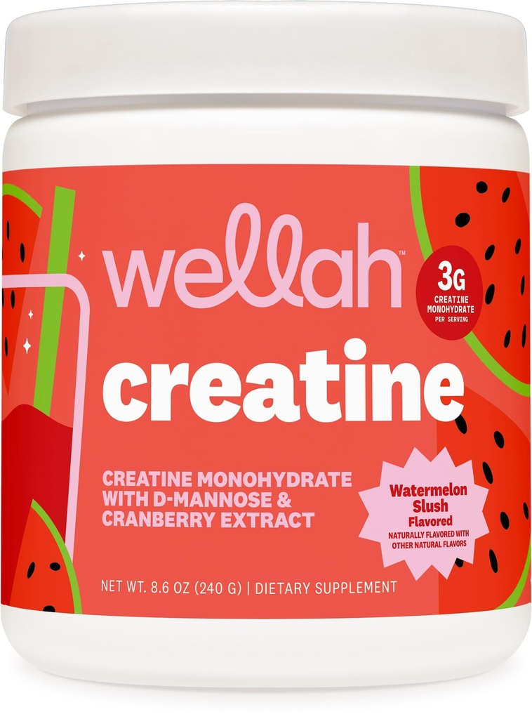 Wellah Creatine for Women (50 Servings, Watermelon Slush) - Cretina Monohydrate con Dandelion & Cranberry Extract