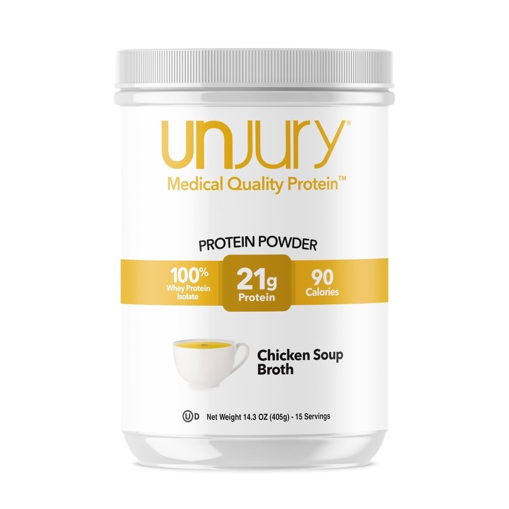 Unjury Whey Protein Powder | Chicken Soup Flavored High Protein Soup | 21g 100% Whey Isolate Protein Powder | Low Carb and Sugar Free | Gluten Free | Certified Kosher | 15 Servings