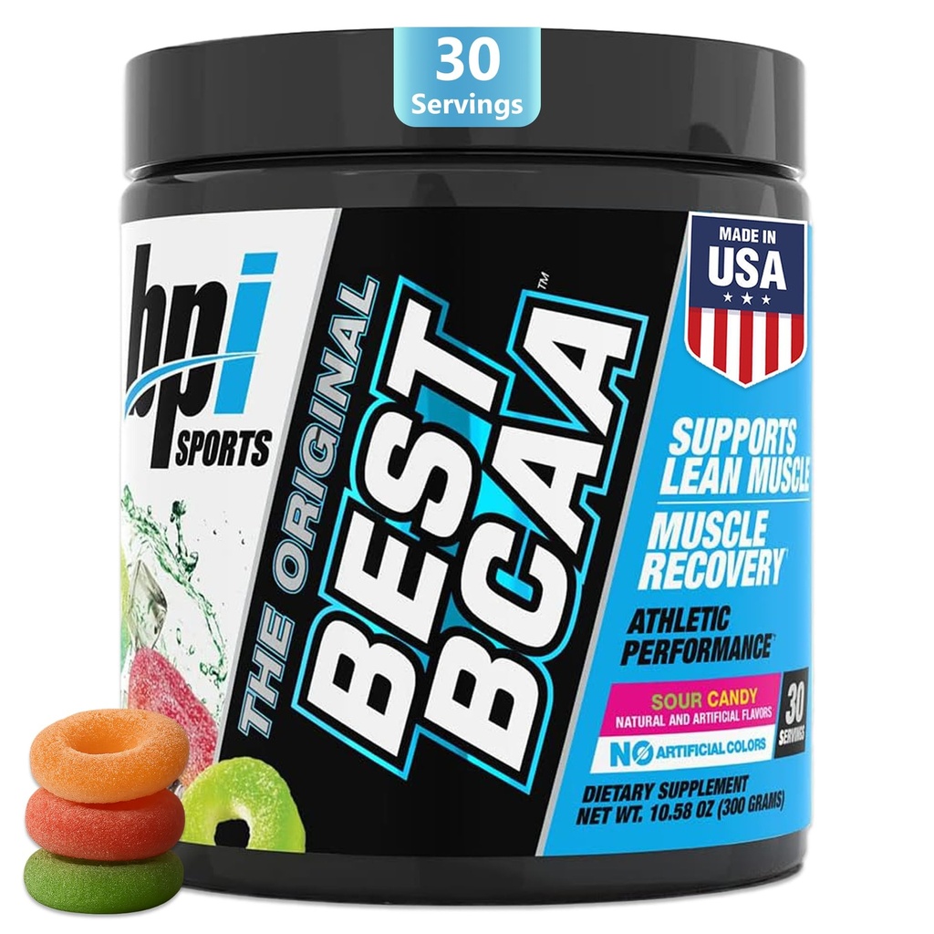 BPI Sports Best BCAA - BCAA Powder - Branched Chain Amino Acids - Muscle Recovery - Muscle Protein Synthesis - Lean Muscle - Improved Performance – Hydration – Sour Candy - 35 Servings - 12.34 oz.