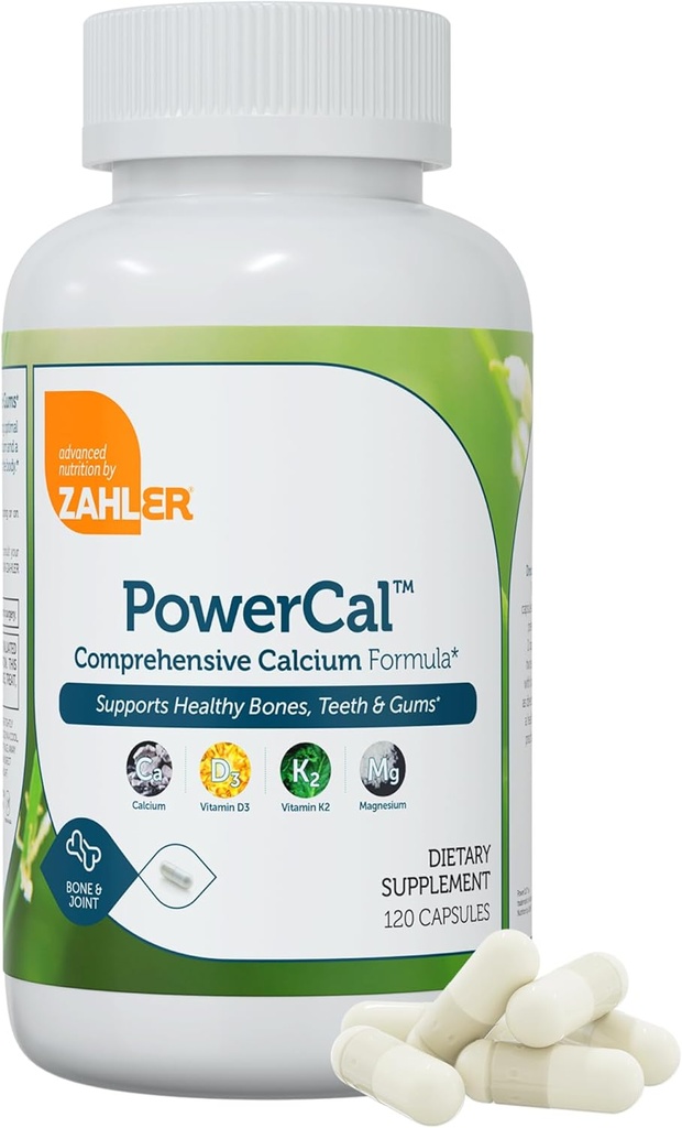 Zahler PowerCal - Calcium D3 K2 Magnesium Supplement - Teeth, Gums & Bone Strength Support - Kosher Bone Health Calcium Supplement for Women & Men with Vitamin D3 K2 and Magnesium (120 Capsules)