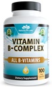 NaturaLife Labs Vitamina B-Complex con Vitamina C – Incluye Active B2 (Riboflavin-5-Phosphate), B6 (Pyridoxal-5-Phosphate), B9 (5-MTHF) y B12 (Metilcobalamina); más B1, B3, B5 y B7 – 100 cápsulas