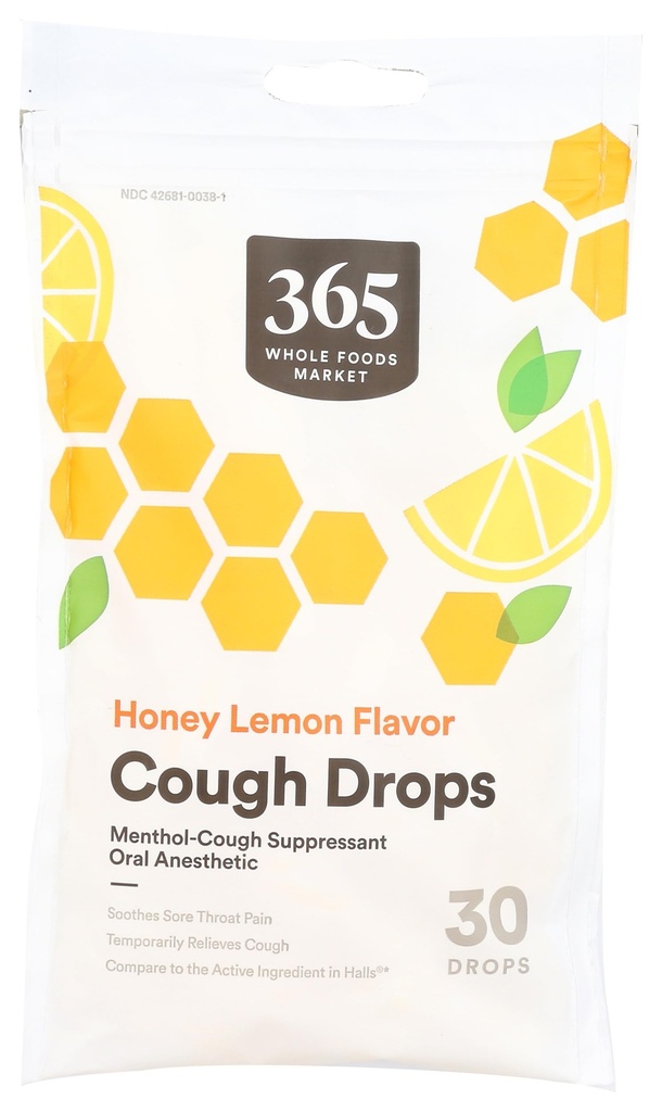 365 por Whole Foods Market, Honey Lemon Cough Drops, 30 Cuenta