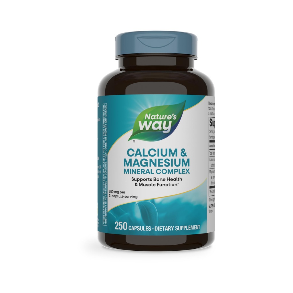 Nature's Way Calcium & Magnesium Mineral Complex, Supports Bone Health & Muscle Function,* 750 mg per 3-Capsule Serving, 250 Capsules (Packaging May Vary)