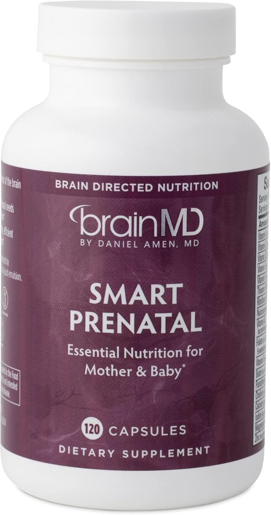 Dr Amen BrainMD Smart Prenatal - 120 Capsules - Multivitamin for Mom & Baby, Promotes Healthy Pregnancy & Growth & Development In Babies - Gluten-Free - 30 Servings