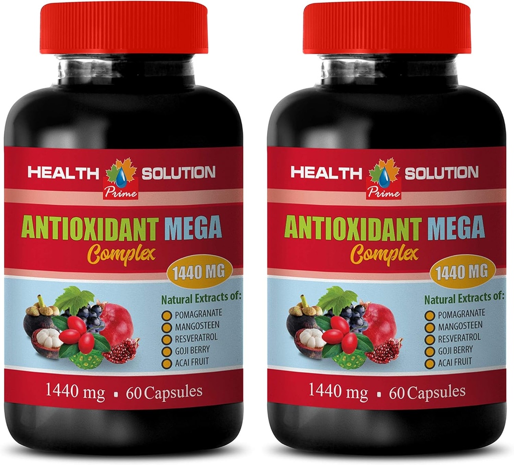 antioxidant complex supplement - ANTIOXIDANT MEGA COMPLEX 1440 MG - Mangosteen extract, antioxidant nutritional supplements, cranberry pomegranate mangosteen, detox and cleanse 2 Bottles 120 Capsules