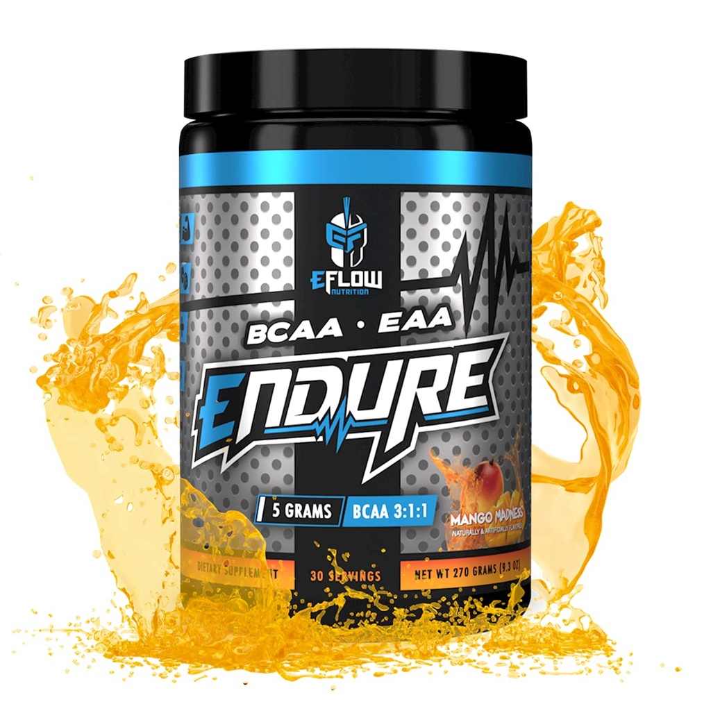 eFlow Nutrition Endure BCAA Plus EAA - Aminoácidos esenciales Electrolyte Powder Intra Workout - Mejorar la energía, la recuperación y el rendimiento - Mango Madness (30 Servimientos)