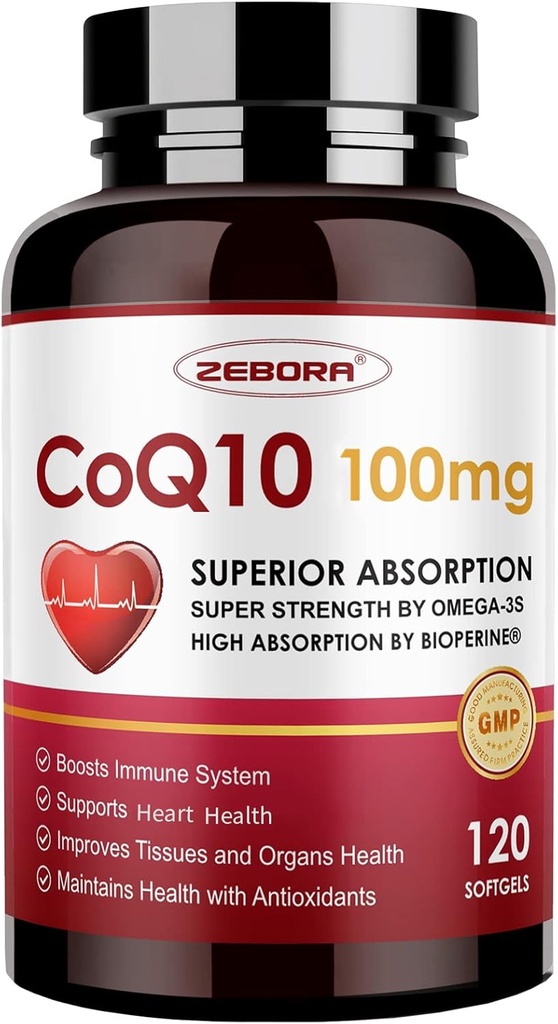 CoQ10-100mg-Softgels con PQQ, BioPerine &amp; Omega-3, Coenzyme Q10 Suplemento de alta absorción, potente antioxidante, corazón de apoyo " Energía-producción