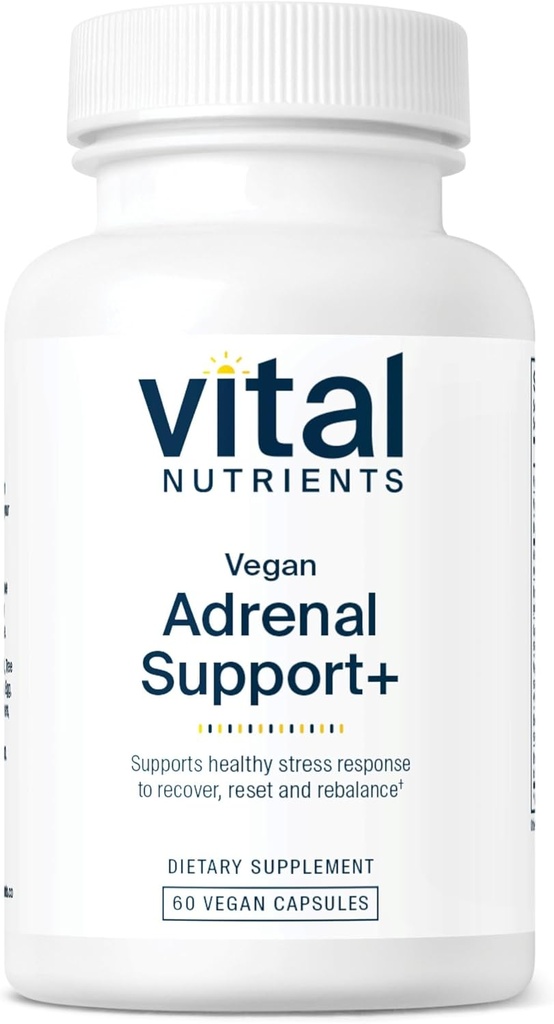 Vital Nutrients Vegan Adrenal Support + tención Suplemento para apoyar la función de Gland Adrenal y la respuesta de estrés saludable* ← Mild Stress* TEN Gluten, Dairy &amp; Soy Free 60 Capsules