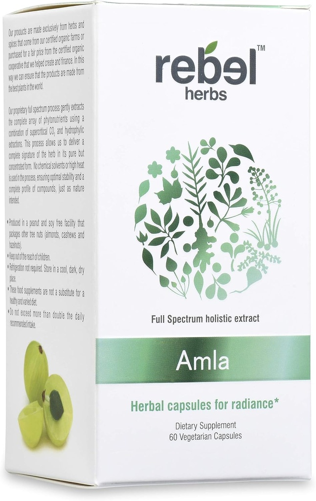 Rebel Herbs Amla Capsules (Amalaki) - Immune Support, Vegan, Gluten-Free, Ayurvedic, Antioxidant, Certified Organic Amla