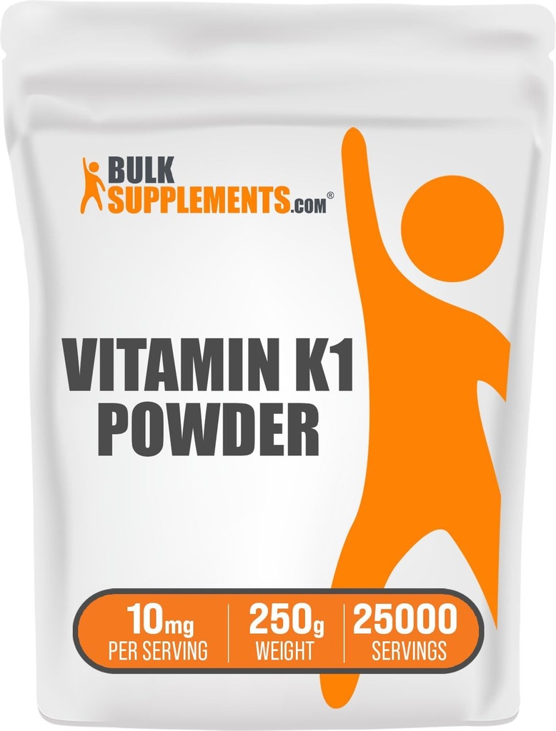 BulkSupplements.com Vitamin K1 Powder - Vitamin K1 Supplement for Bone and Heart Health Support - Gluten Free, 10mg per Serving, 250g (8.8 oz) (Pack of 1)