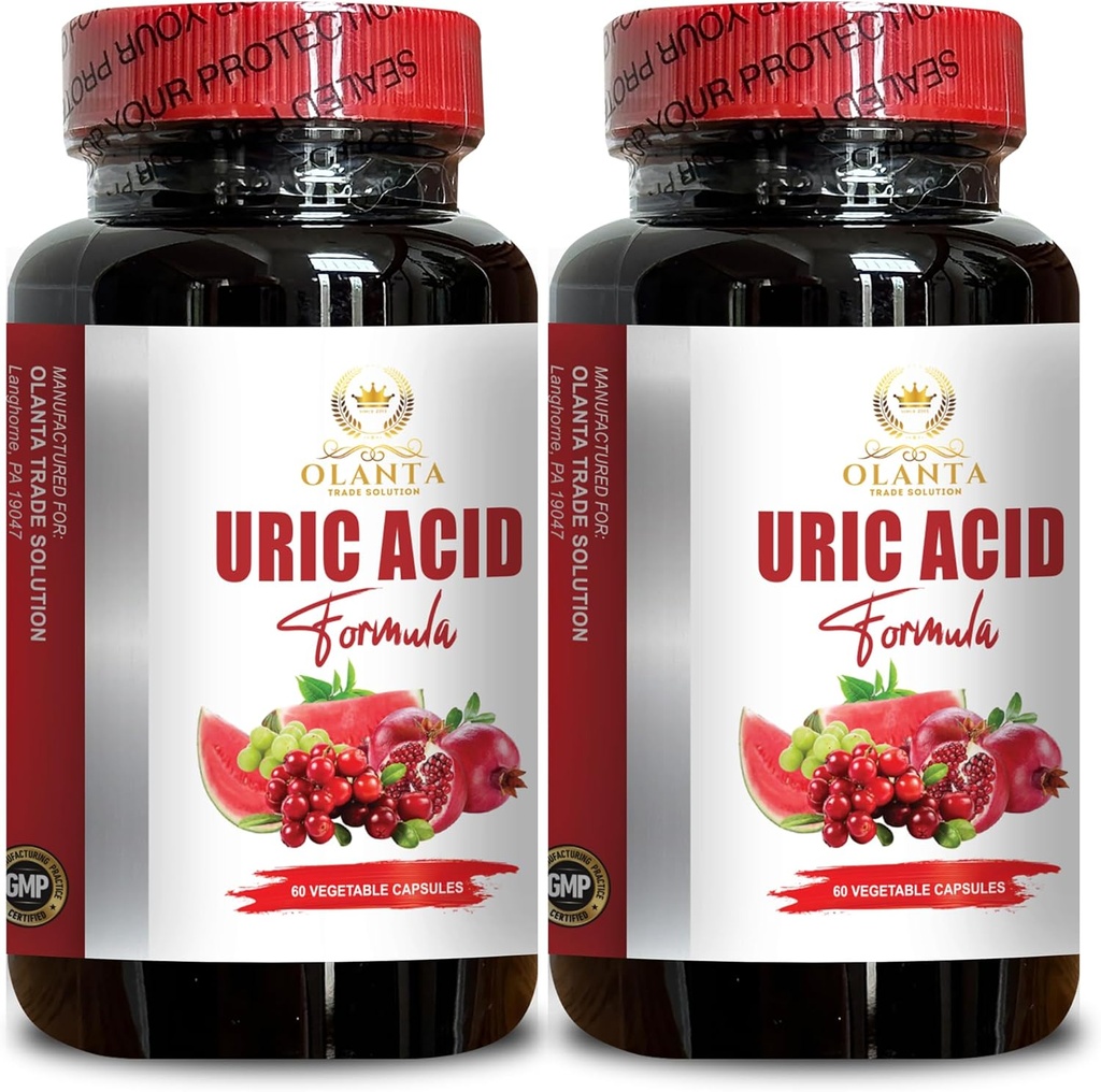 Fórmula URIC Acid Cleanse - Píldoras de soporte conjunto, solución ácida úrica, cardo de leche, píldoras diuréticas para la retención de agua, extracto de semilla Celery - 2 botellas 120 cápsulas