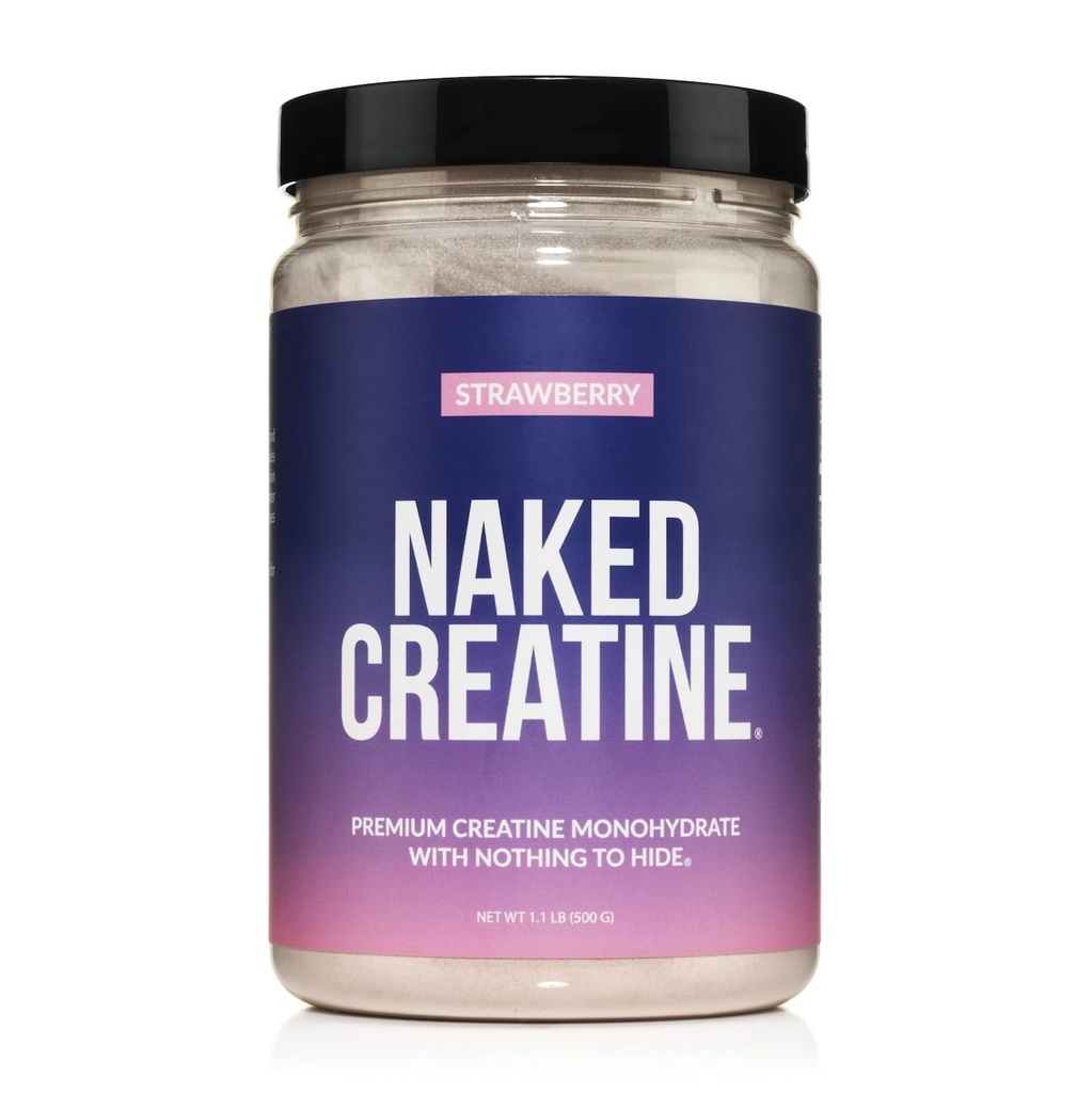 Cretina NAKED - Monohidrato de Creatina de Fresa - Polvo Real de Fresa, Sin Aditivos, Crecimiento Musculo, Vegan, No Gluten Libre, Soy Libre - 45 Servimientos