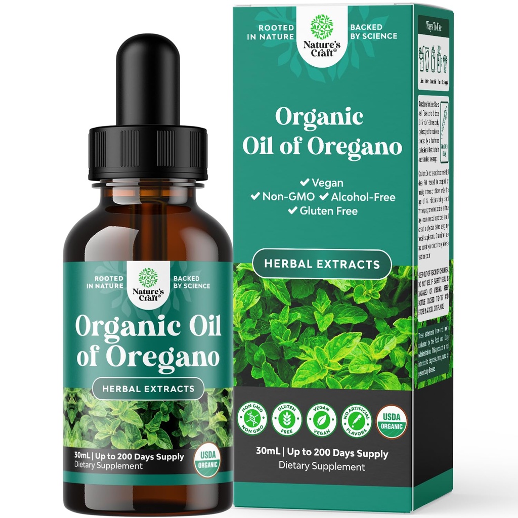 Caídas de aceite de orégano orgánico - Óleo líquido súper concentrado de orégano con carvacrol 60% para la digestión &amp; soporte de inmuno - Tintura de extracto de hierbas líquidos para la fuerza de inmuno e intestinos sanos - 30 mL