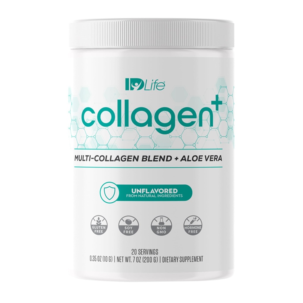 IDLife Collagen+ Powder Drink - Multi-Collagen Blend with Fulvic Acid & Aloe Vera - for Healthy Hair, Skin, Nails, Joints & Gut - 20 Servings / 200g