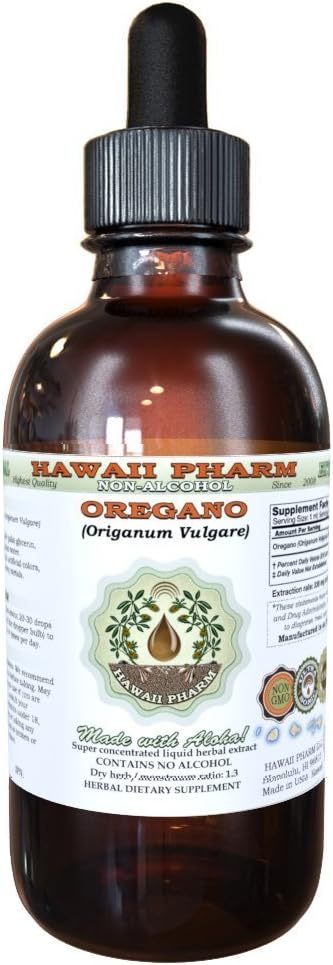 Oregano Extracto líquido libre de alcohol, orégano orgánico (Origanum vulgare) Leaf seco Glycerite Natural Herbal Suplemento, Hawaii Pharm, USA 4 fl.oz