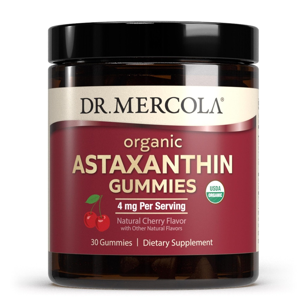 Dr. Mercola Organic Astaxanthin Gummies, 30 Servings (30 Gummies), 4 mg Por Serving, Suplemento dietético, Antioxidante e Immune Support, Certified Organic, Non-GMO