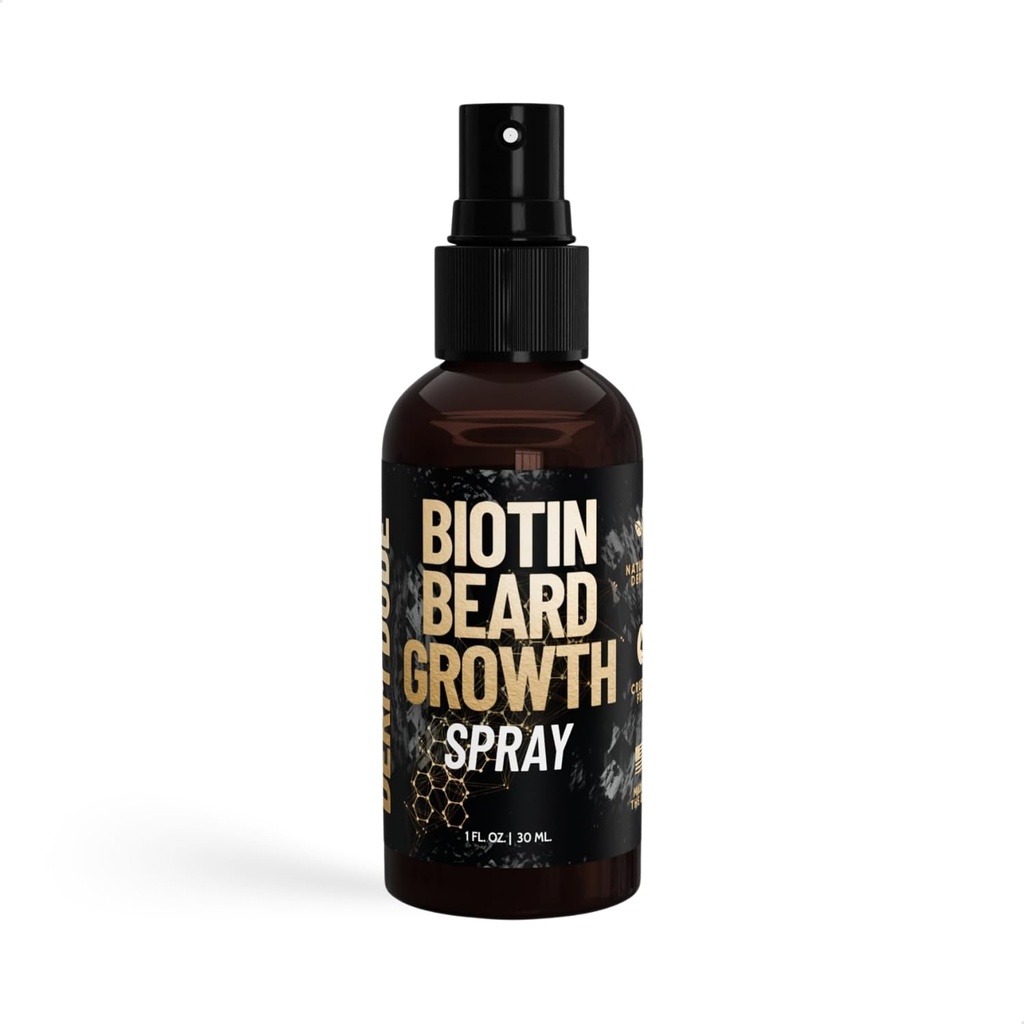 Derm Dude Biotin Beard Growth Spray for Men | Formulated with Biotin & Bamboo Extract for Hair Growth | Promotes Thicker Fuller Beard | For Stronger Healthier Beard Growth, Non-Greasy Grooming- 1 oz