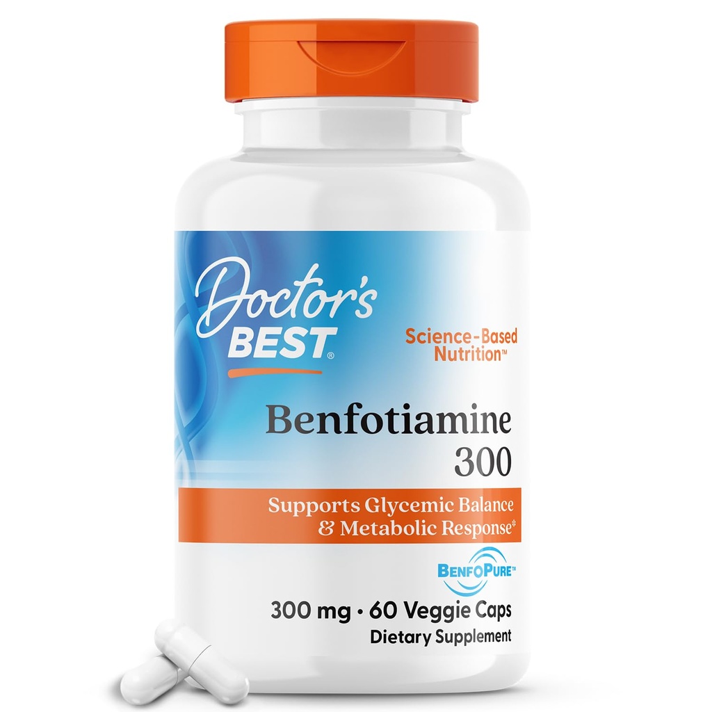 La mejor benfotiamina del médico 300 con BenfoPure, ayuda a mantener el metabolismo de la glucosa saludable, no GMO, Vegan, Gluten Gratis, Soy Gratis, 300 mg, 60 cápsulas vegetarianas