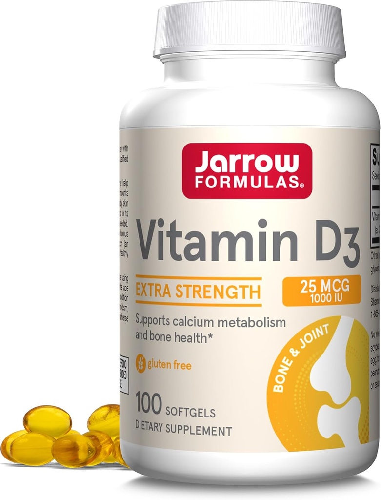 Jarrow Formulas Vitamin D3 25 mcg, Dietary Supplement, Bone and Joint, Support for Immune Health and Calcium Metabolism, 100 Softgels, 100 Day Supply