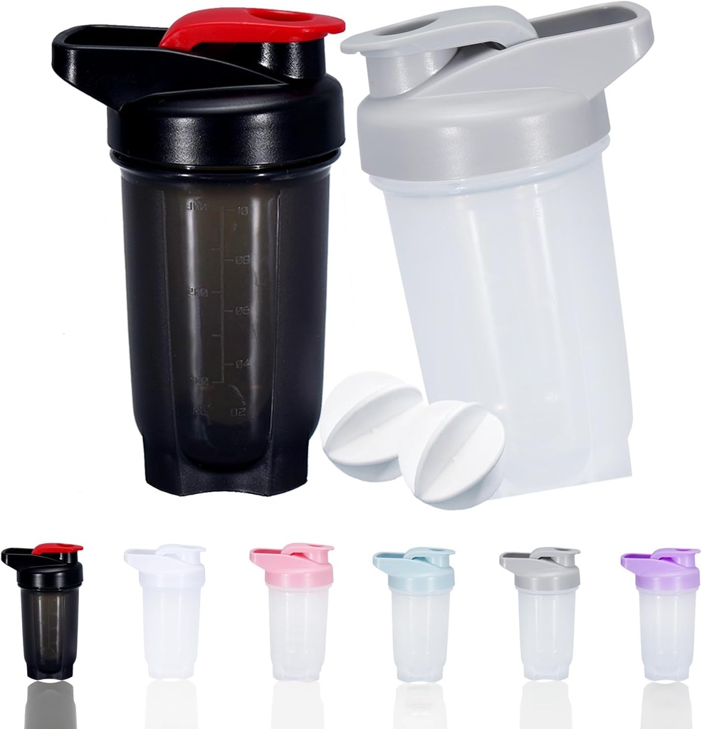 Shaker Bottle Protein Shakes Cup y 10 onzas/300ML ShakerBottle con Whisk Balls, Protein ShakerBottles Set, plástico no BPA (Black+Grey(2PCS))