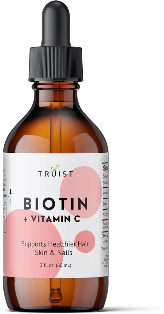 Pure Biotin Liquid Drops 10000mcg - Biotin (B7) Max. Strength for Hair, Skin & Nails - Vitamin C (8mg) - Women & Men - 60 Day Supply / 2.0 Fl. (60ml)