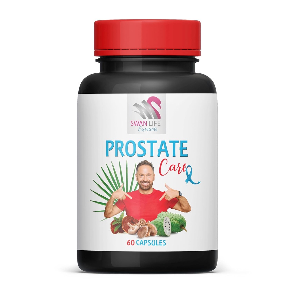 suplemento de apoyo de próstata para hombres - PROSTATE CARE PILLS - hoja de nettle, Saw Palmetto, frambuesa roja, Graviola, hoja de té verde, musgo de Maitake, Reishi, Shiitake Mushroom, vitamina B-6, 1 B 60 cápsulas