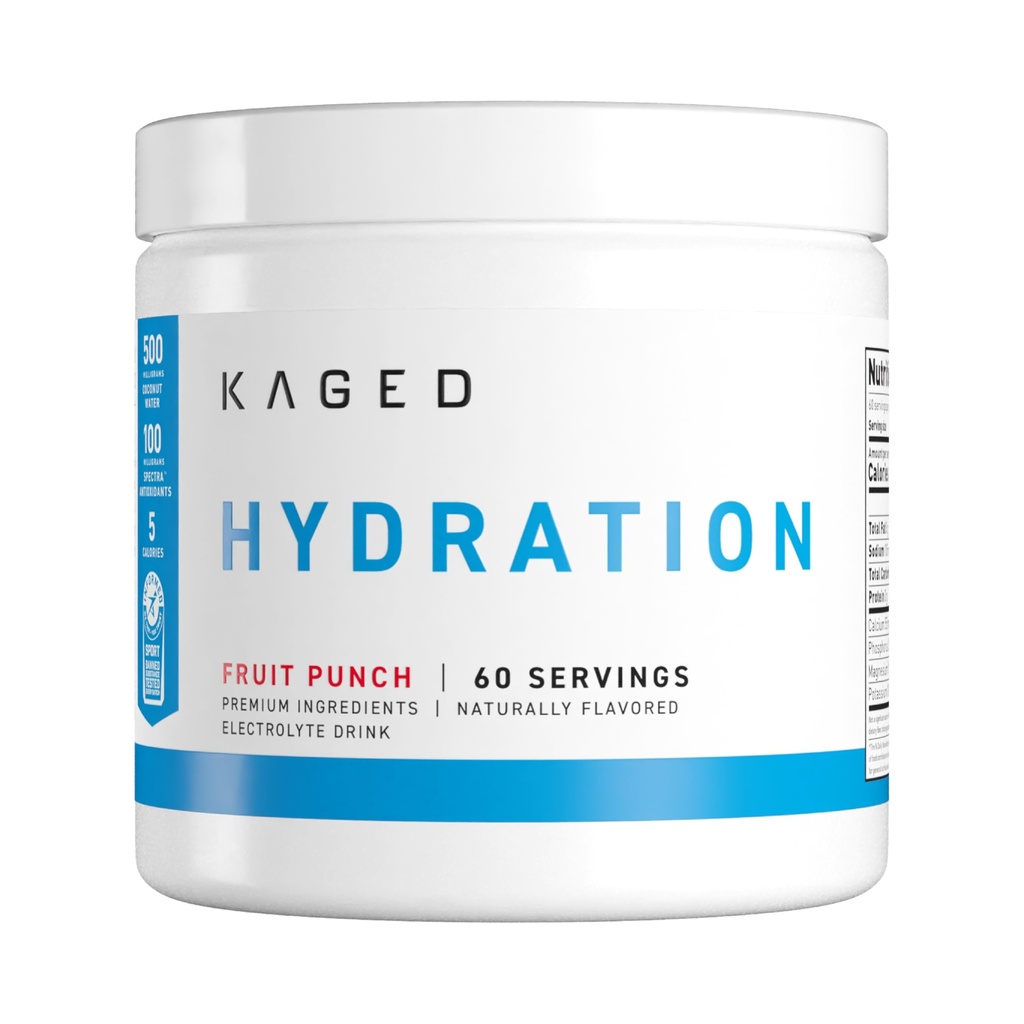 Kaged Hydration Electrolytes Powder ← Fruit Punch ← Hydra-Charge Sports Drink Mix ← Pre, Post, Intra Workout ← Low Carb, Vegan, Gluten Free ← Suplementos para Hombres y Mujeres