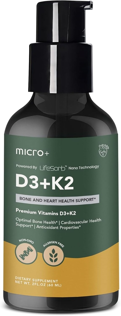 D3K2+ por Micro+ Suplemento de vitamina con LifeSorb Technology - D3 K2 Suplemento, Bone &amp; Immune Health
