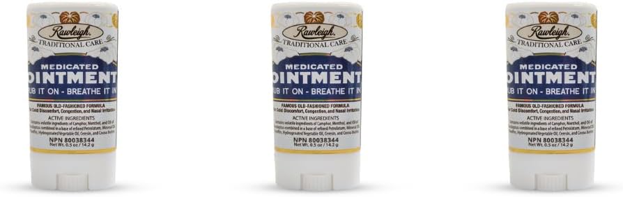 Rawleigh Medicated Ointment Stick 0.5 oz (14.2g) – Classic Aromatic Chest Rub in Portable Stick Format – Non-Greasy – Pack de 3