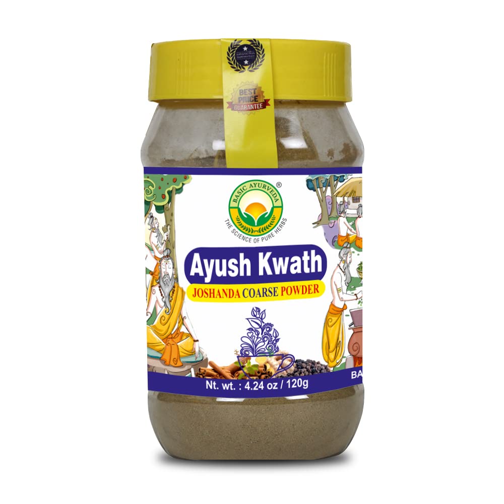 BASIC AYURVEDA Kwath Kadha Powder ← 4.23 Oz (120g) ← Spice Blend of Cinnamon Ginger " Holy Basil ← Orgánica de Polvo Ayurvédico para Mezclas de Té Herbal " Hot Drink Mixes Silencioso