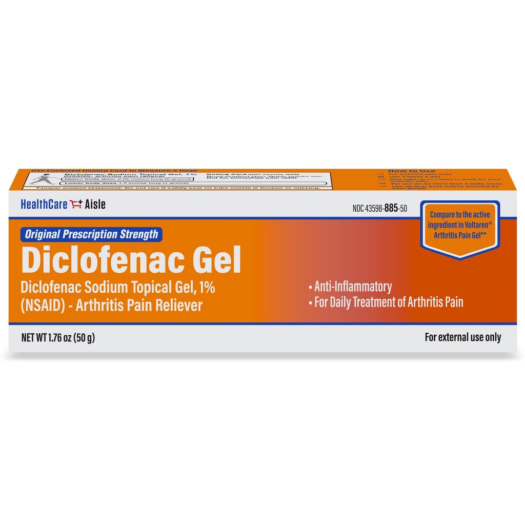 HealthCareAisle Diclofenac Gel, 1%, Arthritis Pain Relief - 50 g tubo - Original Prescription Strength (NSAID)