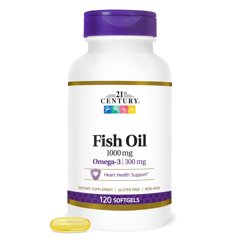 21th Century Fish Oil 1000 mg Softgels, (300 Conde), Molecularmente Destilado, Omega 3 Suplemento con EPA & DHA, Purificado para eliminar el mercurio, soporta la salud cardiovascular, sin gluten " No GMO