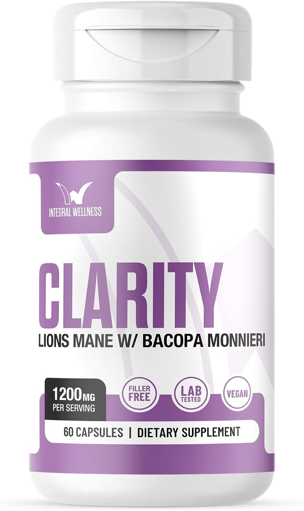Claridad ¦ Lions Mane + Bacopa - 3er Partido Tested, Filler-Free, Clinically Dosed, 60 Conde (Pack of 1)