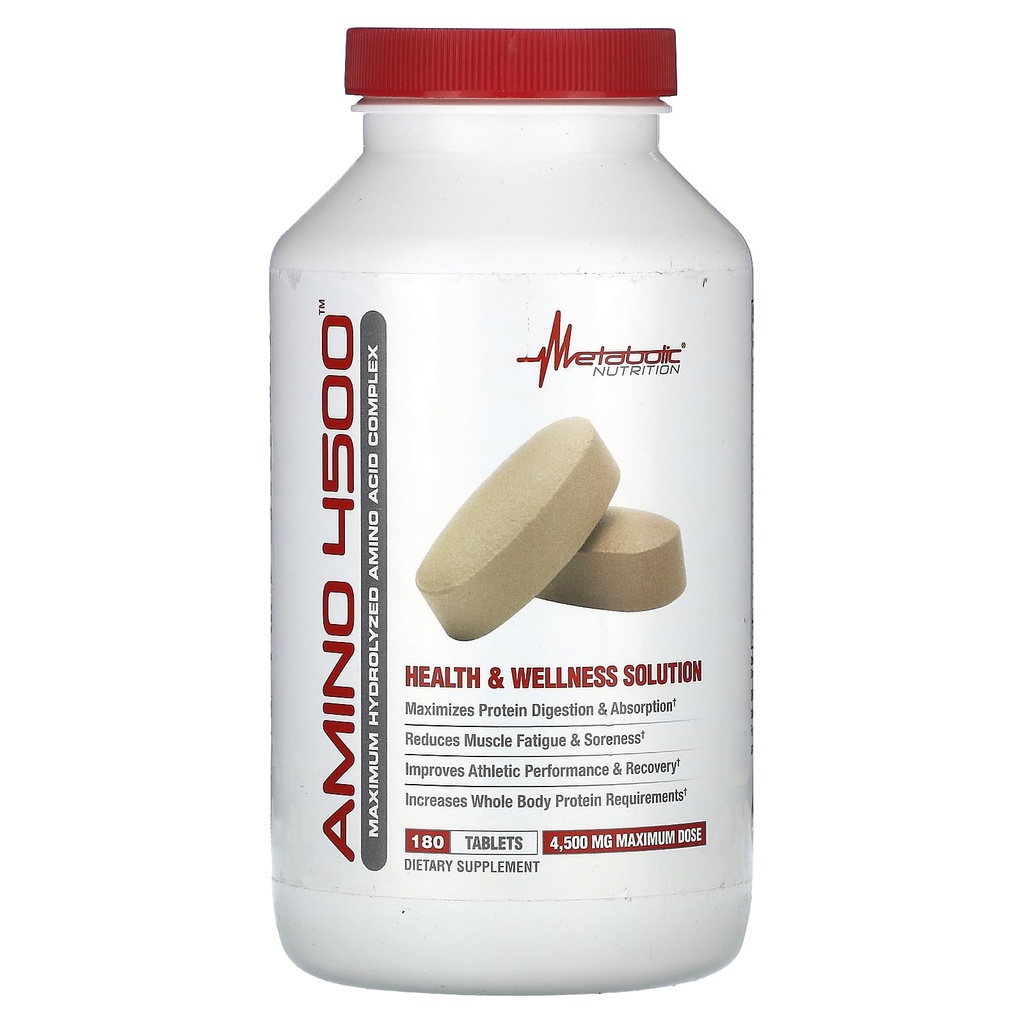 Nutrición metabólica Amino 4500 Tabletas Potencia máxima Complejo hidrolizado Aminoácidos 4500 mg (180)
