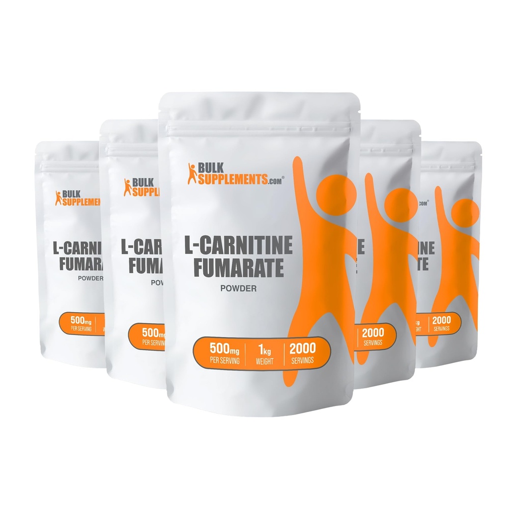 BulkSupplements.com L-Carnitine Fumarate Powder - Carnitine Supplement, Carnitine Powder, L-Carnitine 500mg - Gluten Free, 500mg por Serving, Gluten Free, 5kg (11 lbs) (Pack of 5)
