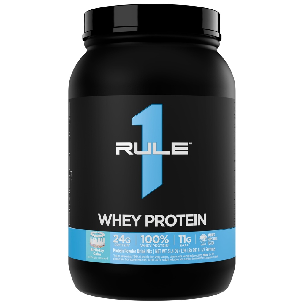 Regla 1 Whey Protein – 24g Proteína de acción rápida de todas las fuentes con EAAs ocurridas naturalmente " BCAAs para recuperación de ejercicios o cualquier uso en cualquier momento (2 libras*, pastel de cumpleaños)