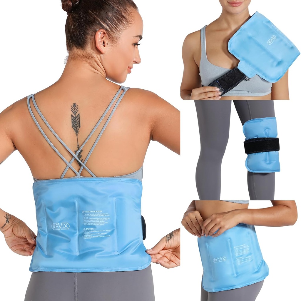 REVIX Gel Ice Pack for Back Discomfort Relief, Soft Plush Lining Ice Wrap for Lower Back, Hombro, Hip, Arm, Knee, Cold Compress Therapy, 16 × 9 "