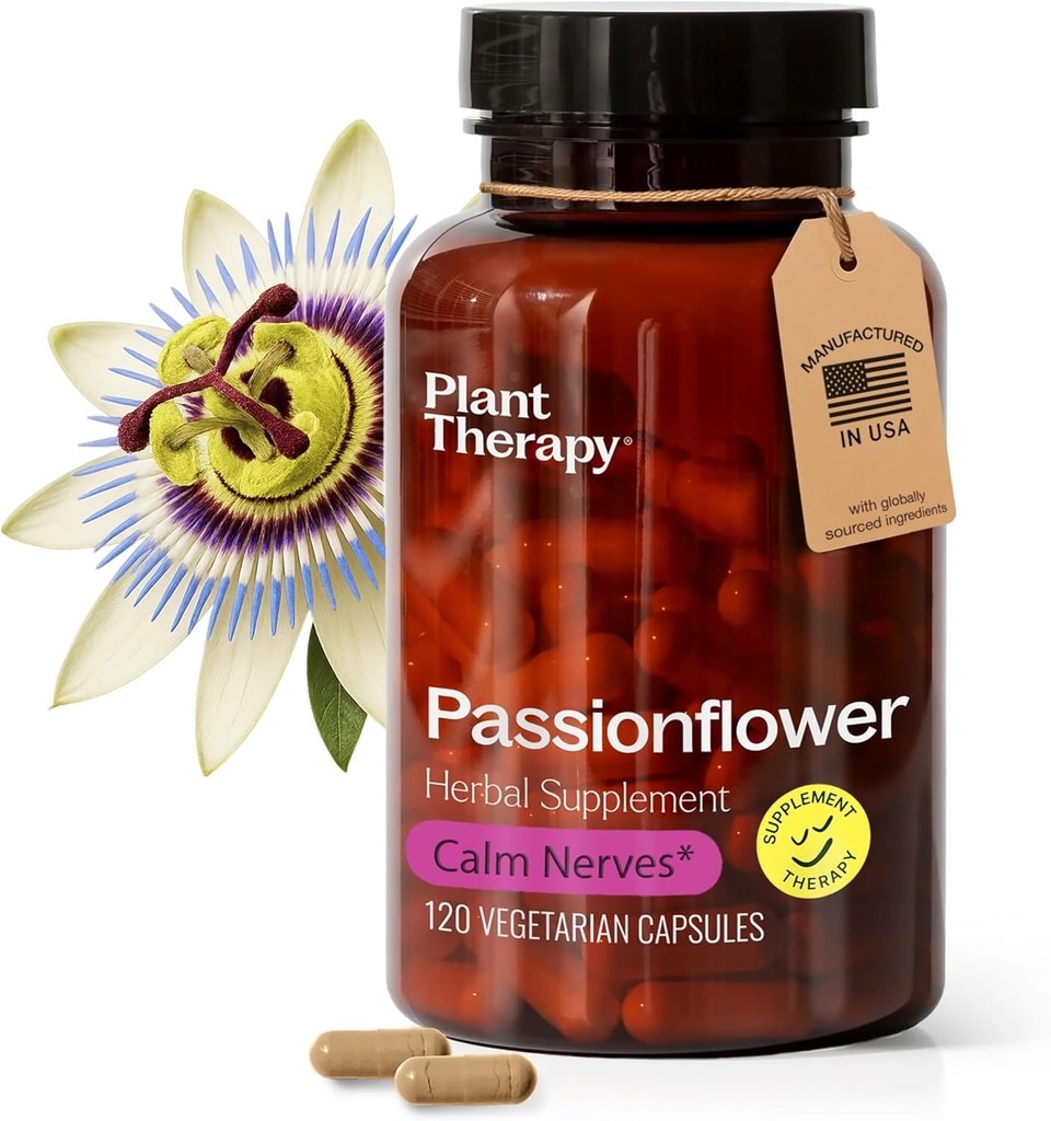 Plant Therapy Passion Flower Capsules Manufactured in USA Calms Nerves, Supports Sleep, Great Way to Wind Down Supplements for Women & Men 120 Count Vegetarian Capsule