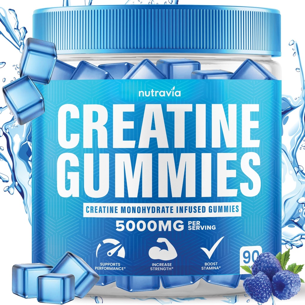 Creatine Gummies Infused with 5g Creatine Monohydrate for Men and Women, Strength, Endurance, Muscle Instantized Creatine, Micronized Clean HCL Balanced Creatina Monohidratada en Polvo (90 Gummies)
