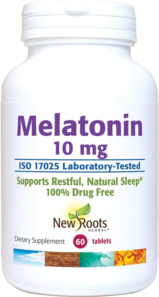 NUEVAS ROOTS HERBAL Suplemento para el sueño ← Melatonina pura 10 mg (60 Tabletas - 3 Meses Supply), Formando no Hábito, Ayuda Natural para el sueño, No GMO